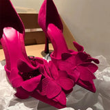 Red Flowers Decorated High Heels Women's Spring 2025 New Sexy Fashion French Fine Heel Pointed Single
