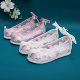 Zingj Shoes Bow Shoes Hanfu Shoes Nail Beads National Style Ancient Costume Mesh Embroidered Cloth Shoes Summer Female