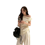 Zingj Chic Summer French Small Sexy Diagonal Collar Open Shoulder Side Draw Rope Tie Versatile Irregular Knit