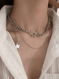 Rhinestone Star Decor Layered Chain Necklace- Outfit