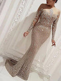 Luxury sequined evening dress spring round neck slim mid-waist temperament long skirt and floor evening