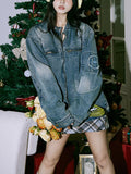 Zingj Do Old Wash Texture Loose Denim Jacket Male Zip Couples Jacket Popular Logo Casual Jacket