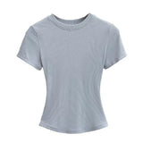 Zingj Trend Women's Wear Thread Slim Short-Sleeved T-Shirt Sexy Round Collar Solid Color Shoulder Show Thin Short Navel