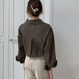 Gray Spring Summer Shirt New Long Sleeve All-match Blouse Coat Women Loose Casual Fashion Solid Shirts Ladies