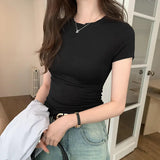 Pink Round-Neck Short-Sleeved T-Shirt A New Slim, Slim, Casual And Beautiful Blouse For Women In Spring And