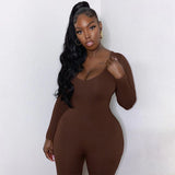 Fall Winter Long Sleeve Jumpsuit Women V Neck Bodycon Rompers Womens Jumpsuit Black Casual Fitness Streetwear