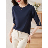 Design Five Sleeve T Shirt Summer 2025 New Fashion Button Design Five Sleeve T Shirt