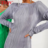 Fashion Blue Pleated Dresses For Women 2022 Autumn Open Back Long Sleeve Dresses Elegant Pencil Midi Dress Female
