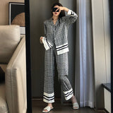 Ruffles Patchwork Pajama Sets Long Sleeve Tops Full Length Pants Slim Gentle Sleepwear Cozy Fashion Lounge Females