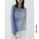 VEN Fashion Women's Thin Sweater Gradient Mohair Loose Slightly Transparent Pullover Office Lady Woman Spring