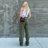 Casual Vintage Green Cargo Pants Women Fashion Cotton High Waist Jeans Army Military Denim Trousers Ladies