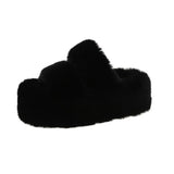 Double With Fur Thick Bottom Slippers Women Autumn And Winter Double One-Word Slope And Warm Cotton Slippers
