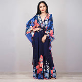 Print Deep V-neck Dress Batwing Sleeve Long Dresses Women 2022 Summer Dress Beachwear Bohemian Women Kaftan