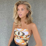 Lace Up Bandage Sexy Backless Tanks Camis Top Printed Sleeveless Halter Crop Tops Tees Fashion Streetwear