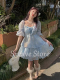 Kawaii Clothing Lolita Mini Dress Female Summer Dresses Women 2022 Beach Puff Sleeve Elegant One Piece Dress Korean