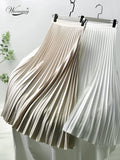 Designer Women Spring Autumn Elegant Chic Solid Pleated Skirt High Waist Luxury Fashion With Elastic Female