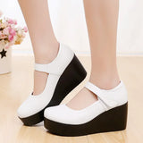 Waterproof Table Women's Single Shoes Heel Thick Soles Anti-Slip In The Elderly Leather Shoes Mother Shoes Spring And Autumn Slope And Soft-Soled Women's