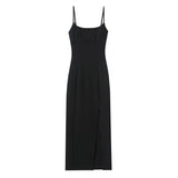 Cloth Sling Dress 2025 Summer Temperament Dress Dress Open Back Fork And Medium Long Fan