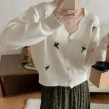 Zingj New Niche Design Sense Flower Long Sleeve Sweater Female College Wind Reduces Age Knitting Cardigan Short Coat-Outfit