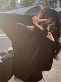 Aesthetic Harajuku Cardigan Mujer Kardigan Turtleneck Streetwear Grey Crop Tops Zipper 2024 Autumn All Match Solid