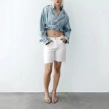 Summer New Vintage Wash With Old Belt Lapel Loose Denim Jacket