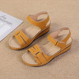 Summer New Retro Women's Shoes Sandals Car Line Hole Shoes Large Size Round Head Slope Heel Comfortable Sandals