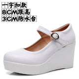 8CM High Heel Heel Leather Shoes 3CM Thick Waterproof Table Comfortable Loose Cake Shoes Round Head Light Magic Stick Single Shoes