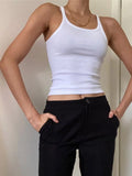 White Sleeveless Cotton Cami Top Women Fashion Ribbed Crop Top Tees Ladies Basic Fitness Camisole Summer