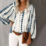 Streetwear Oversized XXXL Tops Blusa Summer V Neck Long Lantern Sleeve Blouse Casual Women Printing Loose Elegant