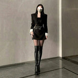 Black Two Piece Dress Set Women Blazer Coat+Strap Dress Set Female Casual Korean Fashion Slim Elegant Dress Suit