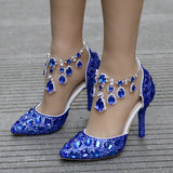 Tuxedo Diamond Wedding Shoes 9 Fine Heel Pointed Sandals Luxury Water Drill Wedding Shoes