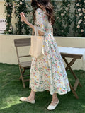 Kitty Prairie Style Printed Sweet Summer Dress Gentle Women Florals High Waist Office Wear Short Sleeves Chic Prom