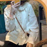 Kawaii Preppy Shirts Women Long Sleeve Vintage Autumn Fashion Lolita Blouse Oversized Soft Girl Lace Cute Tops