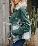 The Ins Hot Autumn Winter Ladies Coat Cotton Sweaters Wool Plaid Patchwork Multi-Pocket Jacket-Outfit