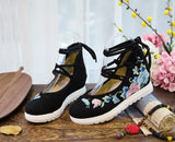 Zingj White Sole Embroidered Cloth Shoes High Heel Slope Canvas Embroidered Women's Singles Shoes Lace Retro National Style Cloth
