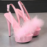 Zingj MAO Hair Hate Day High Nightclub Heel Stiletto 15CM Car Model Sandals Female Runway Steel