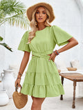 New Fresh Dress Women's Round Collar Hollow Short Sleeve Waist