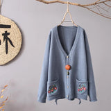 and autumn fashion ladies new sweater cardigan women loose embroidery printing long-sleeved v-neck knitted sweater