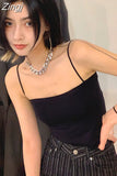 Women Sleeveless Spaghetti Strap Sexy Elastic Fashion All-match Simple Solid Korean Style Skinny Girls Streetwear