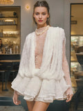 French Famous Style Long-Sleeved Short Dress 2025 New Fashion Transvele Mesh Yarn Sexy Lotus Leaf Side Short Dress
