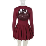Long Sleeve Puff Baloon Fit Mini Dress- Outfit