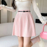 Pleated High Waist Belted Mini Skirt- Outfit