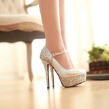 Gold Silver Platform Women Heels Sequined Chunky High Heel Pumps Summer Party Wedding Lady