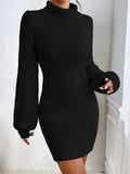 Women's Sweater Dress Stylish Simple Thin Knitted High-Necked Solid-Colored Knitted