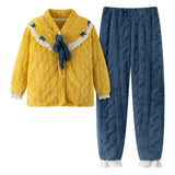 Winter Warm Flannel Women Pyjamas Sets Thick Coral Velvet Long Sleeve Cartoon Sleepwear Thin Flannel Pajamas