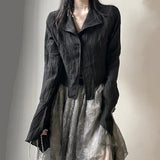 Black Shirt Yamamoto Style Dark Aesthetic Blouse Women Irregular Designer Clothes Emo Alt Clothes Grunge Tops Y2k-Outfit