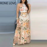 Women Eyelet Lace-up Floral Lace Hem Top & Skirt Sets Dress 2 Piece Set