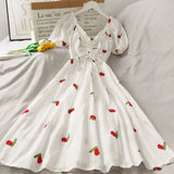 New High-waist Mid-length Pineapple Print Dress Women's Thin Lace-up High-end Dress Female