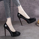 And Autumn 12 Cm High Heel Waterproof Shoes Children's Patent Leather Women's Shoes 2025 New Spring And Autumn Single Shoes Women's