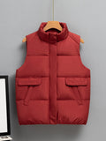 Simple Down Coats Women Autumn And Winter Solid Color Turn Down Collar Zipper Sleeveless Puffer Jacket Chaquetas